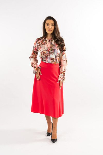 Gorgeaux Red Floral Skirt and Blouse Set - XL(42)