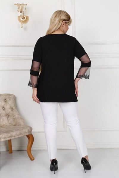 MODA VISCOSE PLUS SIZE BLOUSE WITH TULLE SLEEVES DETAILED
