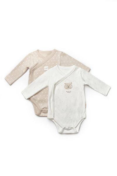 BabyCosy Organic Wear Set 2 body-uri cu maneca lunga petrecute, TeaddyBear, BabyCosy Marime: 0-3 luni