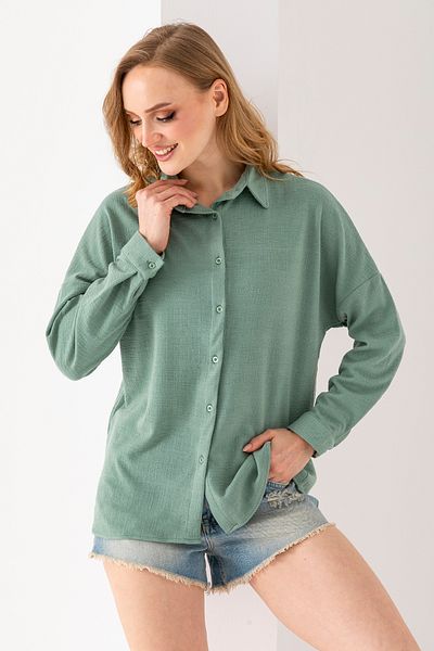 GİYSA Cămașă jacquard cu mânecă lungă pentru femei, verde - 25Y 10039