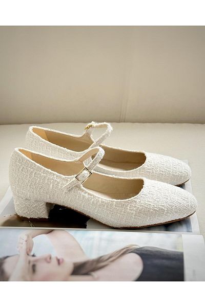 Zuum Lunara Mary Jane Style Heeled Women's Shoes - White Tweed