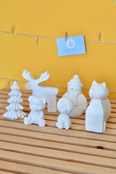 Bi' Dolu Dükkan Boyamaya Hazır Yedili Obje Seti | Boyasız Verniksiz Beton Obj...