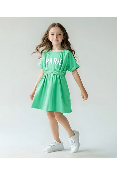 Primo Gino Primo Gino Text Printed Short Sleeves Dress - Green