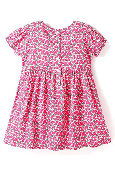 Babyhug Babyhg Cotton Woven Half Sleeves Floral Printed Frock With Bow Applique & Bloomer - Pink