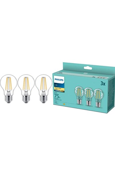 Philips Pachet 3 becuri LED filament Philips, A60, E27, 8.5W (75W), 1055 lm, ...