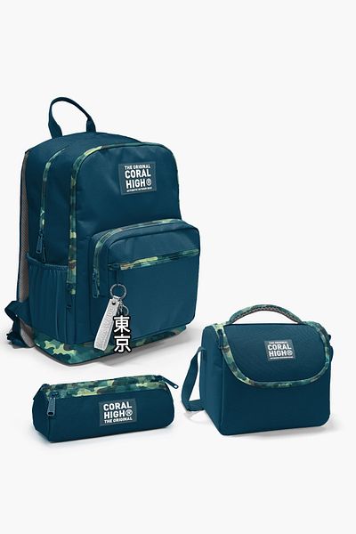 Coral High Set de 3 geanți de școală cu model de camuflaj Nefti - SET 0123631