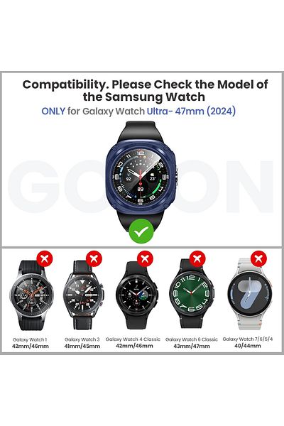 AWH for Galaxy Watch Ultra 47mm Case, TPU Bumper + 2 Tempered Glass Screen Protectors Rugged Cover