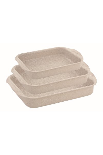 ozo Beige Set of 3 Granite Rectangular Baking Trays , 31,33,35 Cm, Oven Safe,...