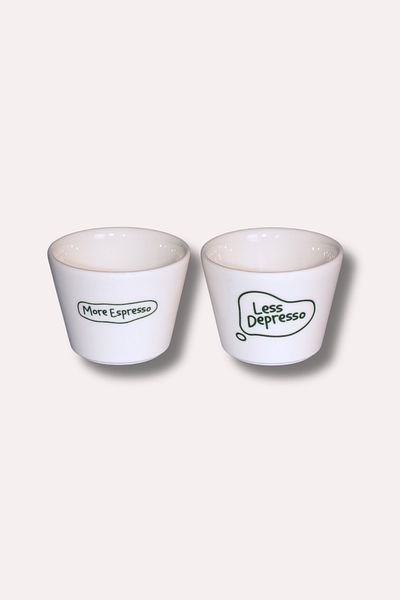 Milky Way Design More Espresso Less Depresso 2-Pack Handleless Cup - 180 Cc