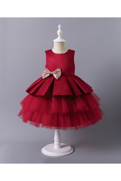 Mark & Mia Sequins Embellished Bow Detailed Sleeveless Tutu Dress - Red