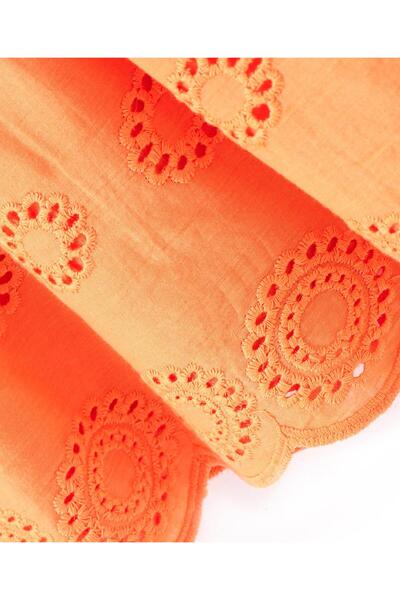 Bonfino Bonfino 100% Cotton Woven Singlet Sleeves A Line Schiffli Dress With Bow Applique -Orange