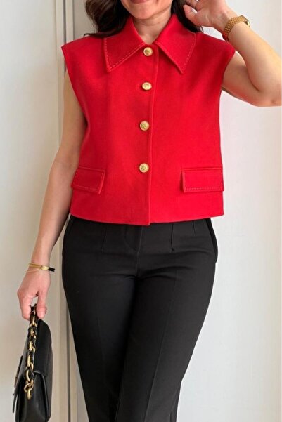 Suziş Women's Red Vest with Padded Stitching Detail 29183