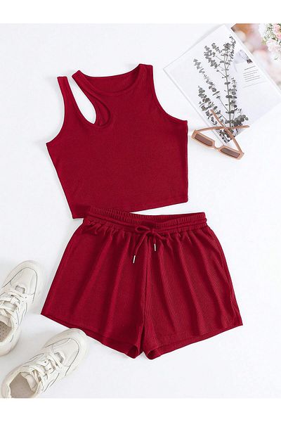 PENTHİLUS Hollow Cut Tank Top and Lace-Up Waist Sports Shorts
