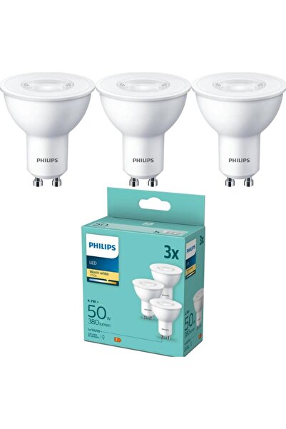Philips Pachet 3 becuri LED Philips, GU10, 4,7W (50W), 380 lm, lumina alba calda (2700K)