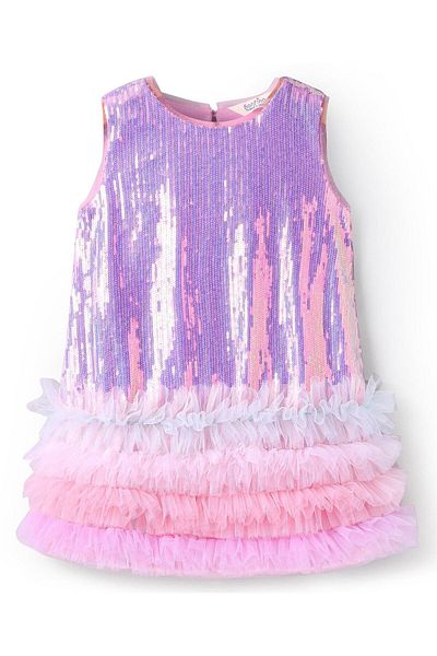 Bonfino Bonfino Woven Sleeveless Squinned A Line Dress with Ruffle -Baby Pink