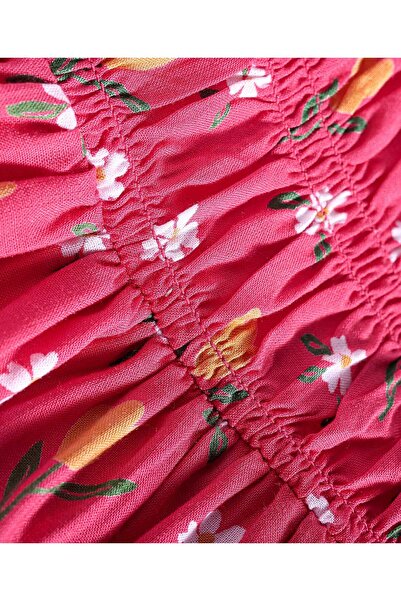 Babyhug Half Puffed Sleeves Frock With Floral Print - Red & White