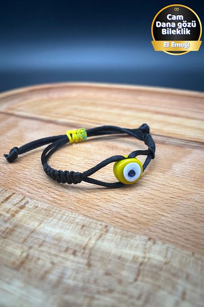 Balzamin Design Handmade Yellow Evil Eye Beaded Black Yellow Adjustable Bracelet