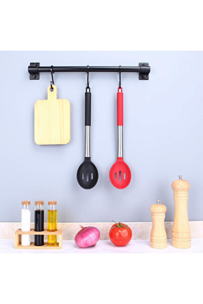 Bundlepro set of 2 large spoons, stainless steel/silicone, black/red, 34 x 7 cm