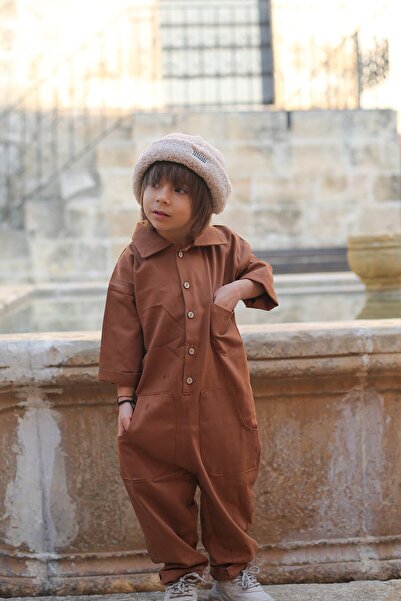 Catz Kids Καφέ γιακά Gabardine και Ολόσωμη φόρμα τσέπης