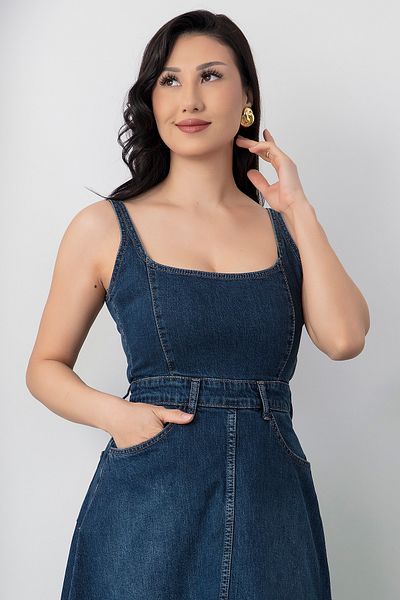 PULLIMM Rochie din denim cu buzunare cu bretele - PER299