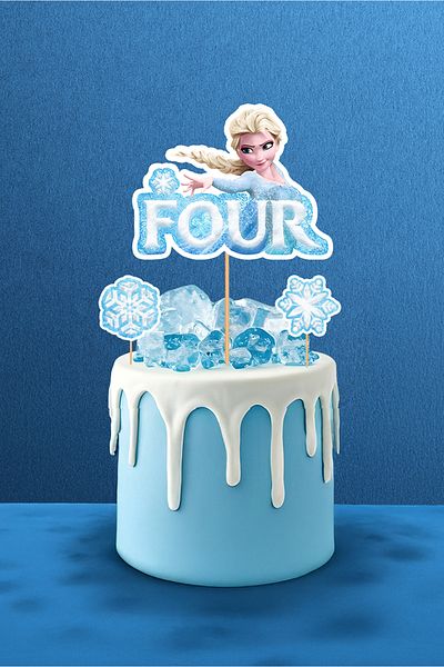 Hey Parti Frozen Elsa Themed 3-Piece Cake Topper - 3 Years Old, 4 Years Old, 5 Years Old Options