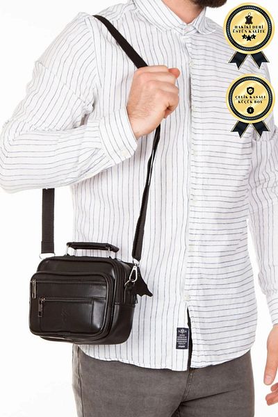 CERFF LEATHER CLUP Men's Leather Case Bag with Shoulder Strap (Small) 18*15 cm
