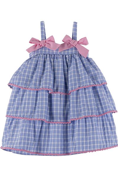 İdilbaby&Mamino İdi̇lbaby&Mamino Girl's Blue Plaid Bow Detailed Suspender Dress