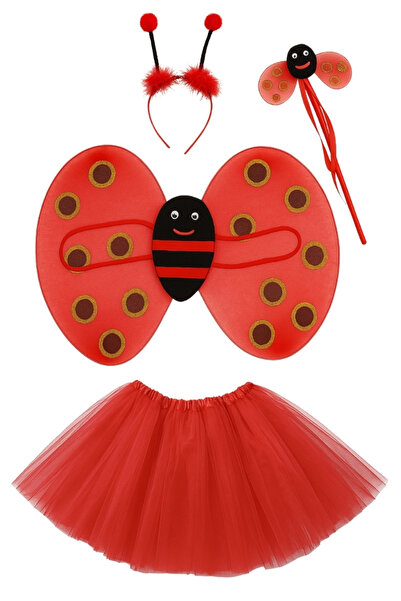 ReilaParty Uğur Böceği Kostüm Seti - Tütü Etek Kanat Taç Asa 4'lü Set - Çocuk...
