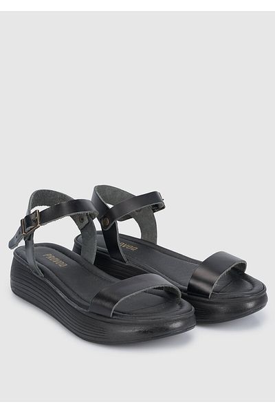 Provoq Sandale plate damă din piele neagră