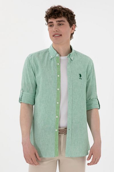 U.S. Polo Assn. Ανδρικό πράσινο μακρυμάνικο πουκάμισο 50299807-VR054