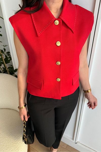 Suzi Women's Red Vest with Padded Stitching Detail 29183
