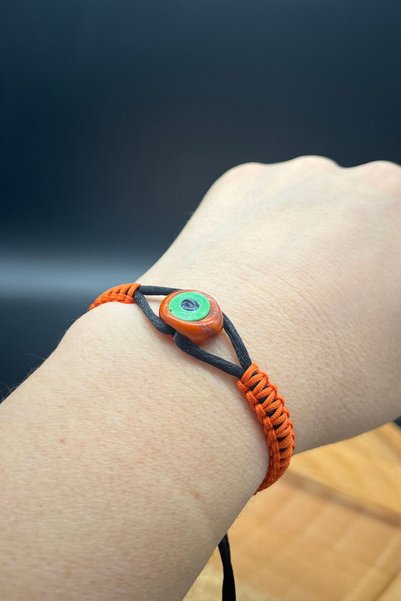 Balzamin Design Handmade Evil Eye Beaded Orange Black Adjustable Bracelet