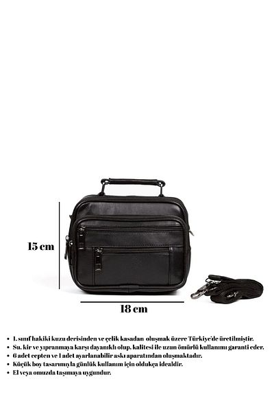CERFF LEATHER CLUP Men's Leather Case Bag with Shoulder Strap (Small) 18*15 cm