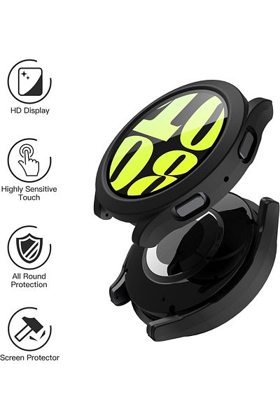 AWH 2-Pack Screen Protector for Galaxy Watch 6 44mm, Hard PC Case + Tempered Glass, Black