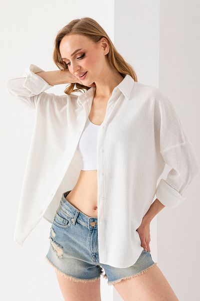 GİYSA Cămașă jacquard cu mânecă lungă pentru femei, albă - 25Y 10039