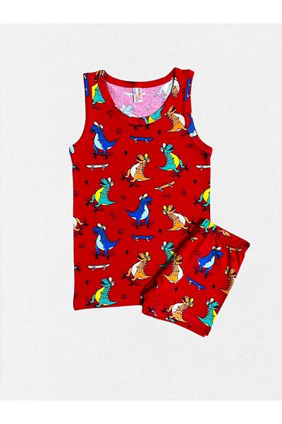 elmas kids Boy's 100% Cotton Red Skateboard and Dinosaur Patterned Athlete Boxer Set
