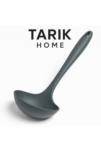 TARIK HOME 29cm Hard Tip Gray Silicone Ladle, Soup Food Ladle, Fireproof Non-Stick Non-Marking