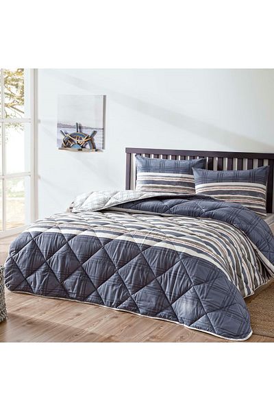 Taç Wilson Ranforce Double Quilt Set Navy Blue