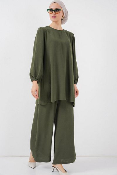 COTTONLAB Ayrobin Tunic Pants Bottom Top Suit 6712 - Khaki