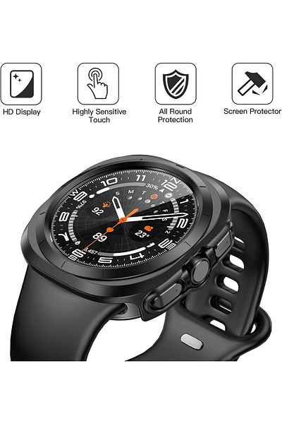 AWH 2-Pack Galaxy Watch Ultra 47mm Screen Protector, Tempered Glass Face Cover with Case, Black