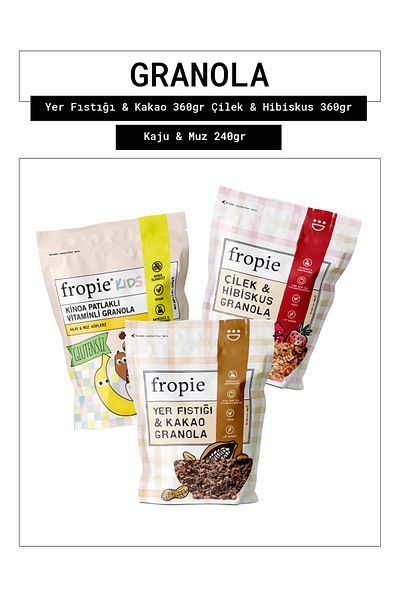 FROPİE Fropie Peanut & Cocoa - Strawberry & Hibiscus - Kids Cashew & Banana Cubes Granola Set of 3