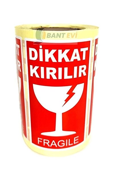 BANT EVİ Προσοχή θρυμματισμένο εύθραυστο αυτοκόλλητο 10x5cm 1 ρολό 250 τμχ Πρ...