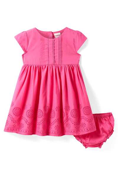 Babyhug فستان من القطن المحبوك بأكمام قصيرة من Babyhg مع سروال داخلي وتفاصيل ...