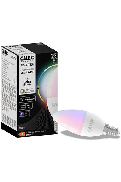 Calex Bec LED RGB inteligent Calex, Wi-Fi, Bluetooth, B35, E14, 4.9W, 470 lm, lumina alba si colorata
