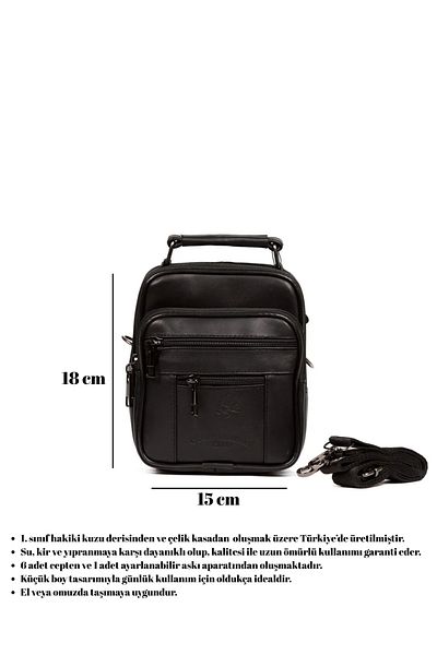CERFF LEATHER CLUP Genuine Leather Men's Handbag with Shoulder Strap (Small)15*18Cm