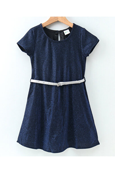 Hola Bonita فستان هولا بونيتا اللامع بأكمام نصفية وحزام - أزرق