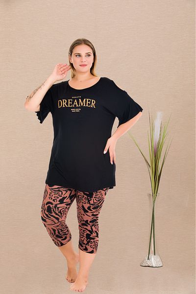 Lady Lingerie Κοντό μανίκι, λεπτομέρεια στους ώμους Capri Oversize Γυναικείο Σετ Πιτζάμες