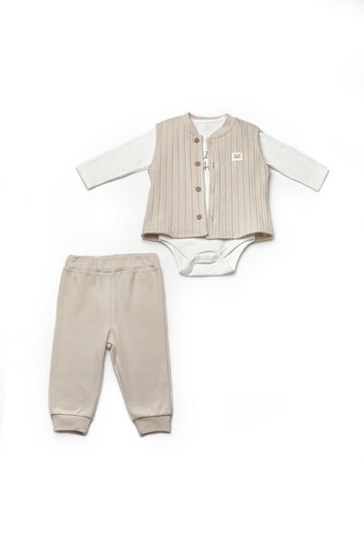BabyCosy Organic Wear Set 3 piese: body, pantaloni si vestuta TeddyBear, BabyCosy, 100% bumbac Marime: 12-18 luni