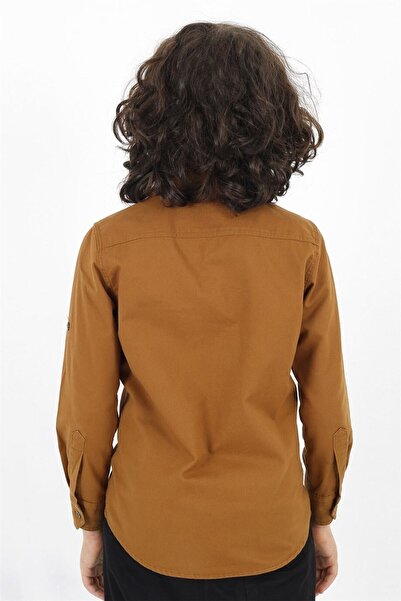 Banadamoda Πουκάμισο Gabardine με κανονική εφαρμογή καφέ για αγόρι