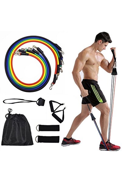 Zengin Hediyeler 11 Parça Direnç Bandı Seti | Kapı Aparatlı Taşınabilir Fitness Lastiği | Evde Spor Aleti